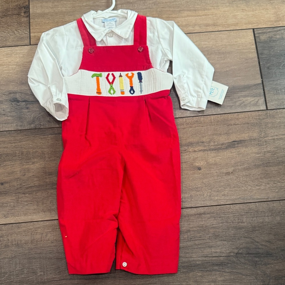 Red Kids Overalls with White Shirt
